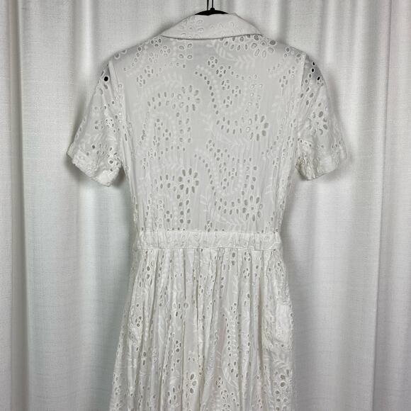 Zara Blogger Favorite White Eyelet Button Front Midi Shirt Dress Sz.S - Picture 10 of 13